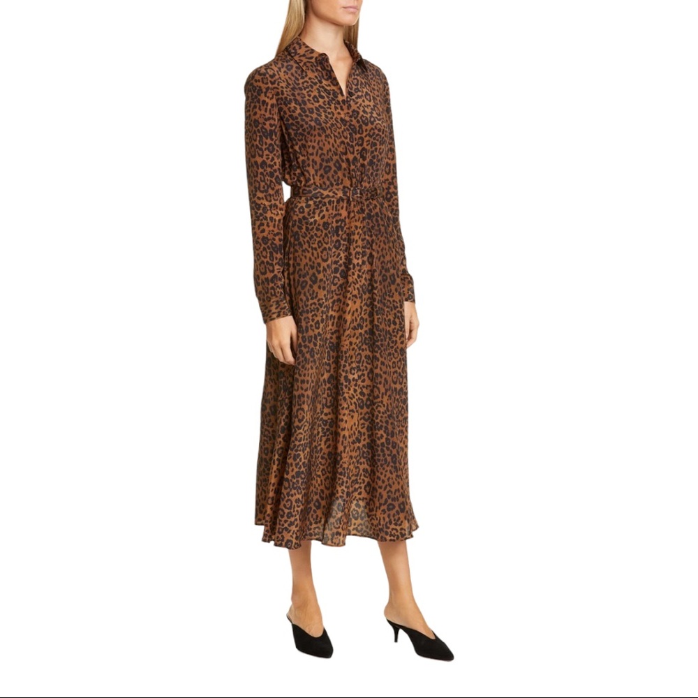 Lafayette 148 New York Brittany Leopard Print Long Sleeve Shirt Dress size S